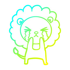 cold gradient line drawing cartoon crying lion