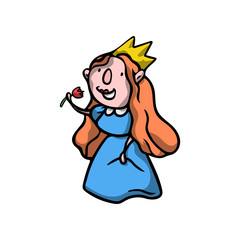 Long red hair queen with blue dress and gold crown