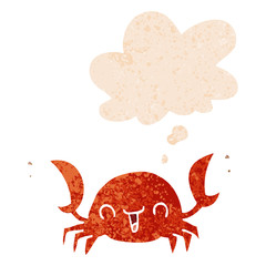 cartoon crab and thought bubble in retro textured style