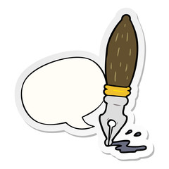 cartoon traditional fountain pen and speech bubble sticker
