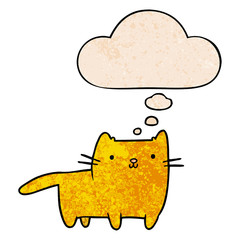 cartoon cat and thought bubble in grunge texture pattern style