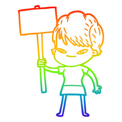 rainbow gradient line drawing cartoon happy woman