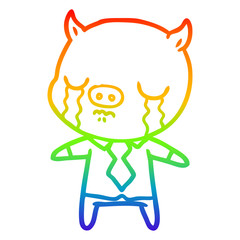 Obraz premium rainbow gradient line drawing cartoon pig crying wearing shirt and tie