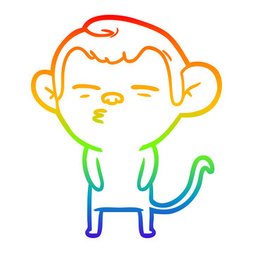 recommend clip art: rainbow gradient line drawing cartoon suspicious monkey