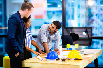 engineer meeting for architectural project. working with partner and engineering tools