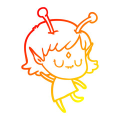 Obraz premium warm gradient line drawing cartoon alien girl