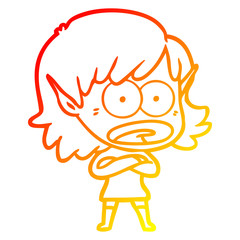 warm gradient line drawing cartoon shocked elf girl