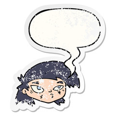 cartoon scratched up face and speech bubble distressed sticker