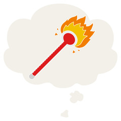 cartoon thermometer and thought bubble in retro style