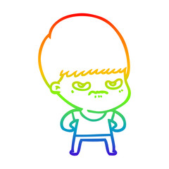 rainbow gradient line drawing annoyed cartoon boy