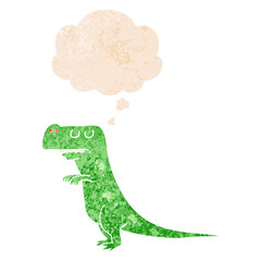 cartoon dinosaur and thought bubble in retro textured style