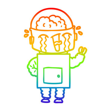 recommend clip art: rainbow gradient line drawing cartoon crying robot