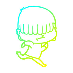 cold gradient line drawing cartoon boy with untidy hair