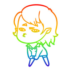 rainbow gradient line drawing cartoon vampire girl