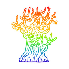 rainbow gradient line drawing cartoon spooky tree