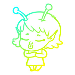 cold gradient line drawing cute alien girl cartoon