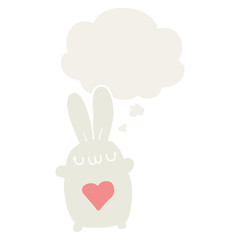 cute cartoon rabbit with love heart and thought bubble in retro style