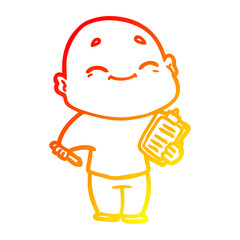 warm gradient line drawing happy cartoon bald man