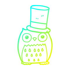 cold gradient line drawing cartoon owl wearing top hat