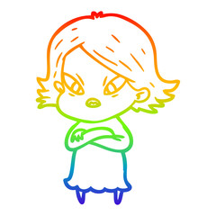 rainbow gradient line drawing cartoon stressed woman