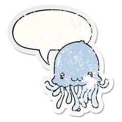 cartoon jellyfish and speech bubble distressed sticker