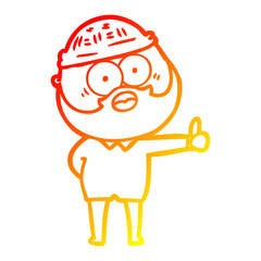 warm gradient line drawing cartoon bearded man giving thumbs up sign