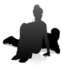 People silhouette of a young man and woman, probably a couple or husband and wife