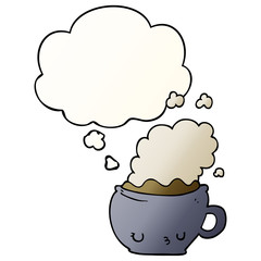 cute cartoon coffee cup and thought bubble in smooth gradient style