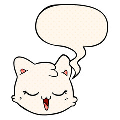 cartoon cat face and speech bubble in comic book style