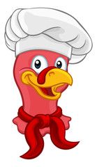 Chef Turkey Thanksgiving or Christmas bird animal cartoon character. Wearing a chefs hat