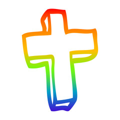 rainbow gradient line drawing cartoon wood cross