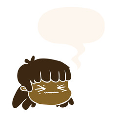 cartoon female face and speech bubble in retro style