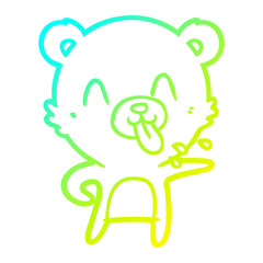 Fototapeta premium cold gradient line drawing rude cartoon polar bear sticking out tongue