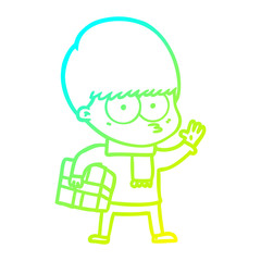 cold gradient line drawing nervous cartoon boy