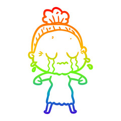rainbow gradient line drawing cartoon crying old lady