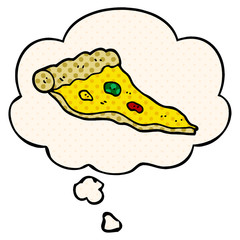 cartoon pizza and thought bubble in comic book style