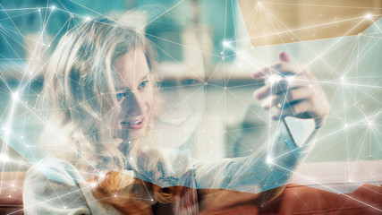 Future science vision, people digital facial scan process creative concept