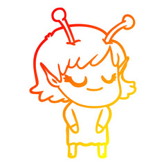 warm gradient line drawing smiling alien girl cartoon