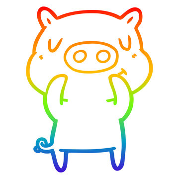 recommend clip art: rainbow gradient line drawing cartoon content pig