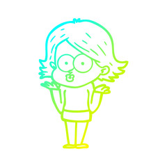 cold gradient line drawing cartoon girl pouting