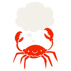 cartoon crab and thought bubble in retro style
