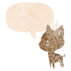 cartoon deer and speech bubble in retro textured style