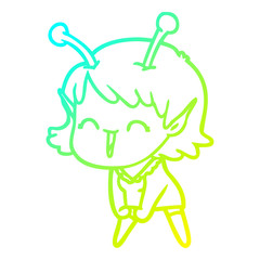 cold gradient line drawing cartoon alien girl laughing