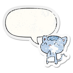 cute cartoon happy little cat and speech bubble distressed sticker