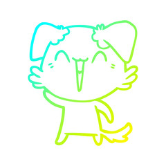 cold gradient line drawing waving little dog cartoon