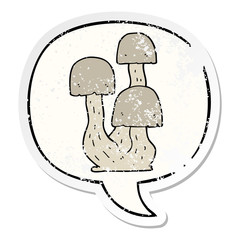 cartoon mushroom and speech bubble distressed sticker