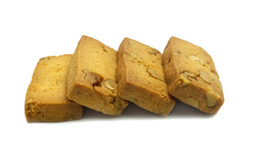 Biscuits single cracker homemade, Square and thick design, Apricot and Walnuts cookies and sweet flavored. Isolated on white background.