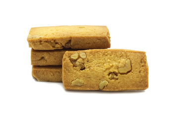 Biscuits single cracker homemade, Square and thick design, Apricot and Walnuts cookies and sweet flavored. Isolated on white background.