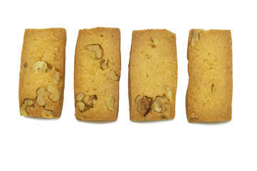 Biscuits single cracker homemade, Square and thick design, Apricot and Walnuts cookies and sweet flavored. Isolated on white background.