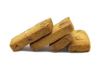 Biscuits single cracker homemade, Square and thick design, Apricot and Walnuts cookies and sweet flavored. Isolated on white background.